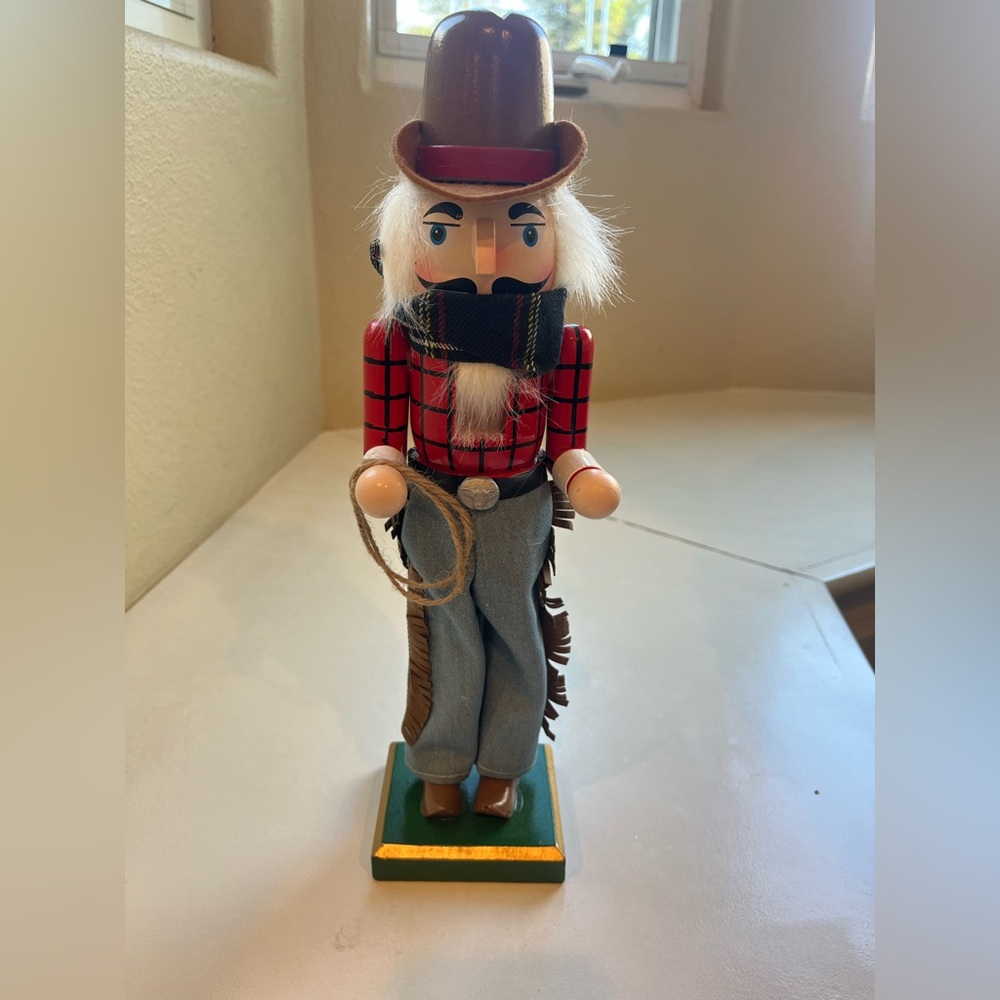 Cowboy Nutcracker with Red Plaid Shirt
